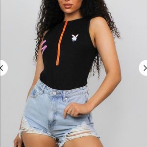 Playboy Black Zip Through Bodysuit